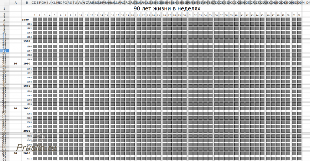 Таблица недель в году